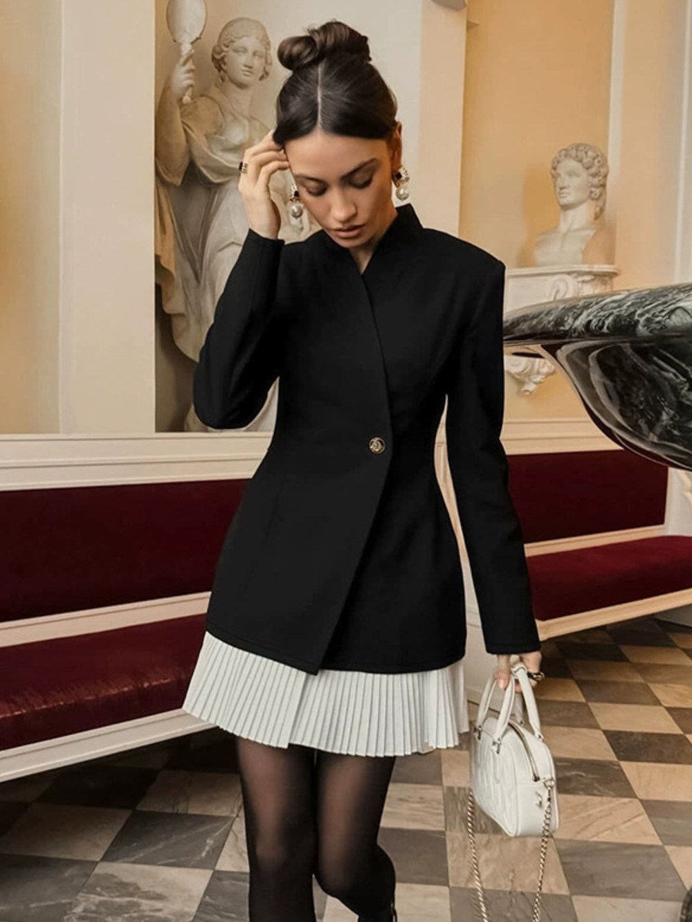 Zara Retro Autumn Winter Black Waist Long Sleeve Contrast Trim Blazer